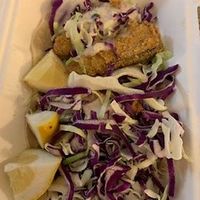 Fish Taco with vegan tarter sauce. 
Delicious!  at Healthy Junk in Anaheim