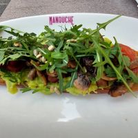 Sour dough toast and avocado with toppings. The restuarant I visited was in Gozo and is the sister restuarant. at Manouche  in Valletta