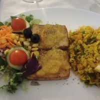 Tofu con salsa de naranja. at El Laurel in Salamanca