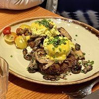 Truffle mushroom Benny with tofu  at Heirloom in Vancouver