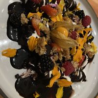 Vegan brownie with coconut whip.  at Heirloom in Vancouver