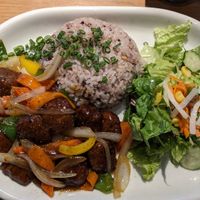 Vegan meat with pepper sauce at UNPLAN Kagurazaka in Tokyo