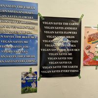 Vegan posters at Moonggoojeom Vegan Bakery in Busan