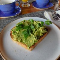 Avocado toast without eggs and cheese on probably not vegan bread....! at Celajes at Hotel Belmar in Monteverde