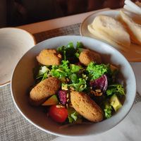 Chickpea croquette salad (no cheese) at Celajes at Hotel Belmar in Monteverde