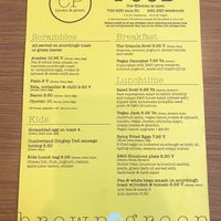 Food menu  at Brown & Green - Crystal Palace station in South East London