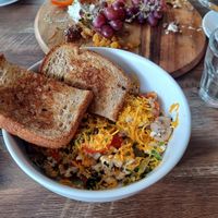 Vegan breakfast bowl with toast at CRISP in Rochester