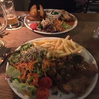 Vegan schnitzel in the front (non-vegan dish in the back) at Feldstern in Hamburg