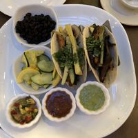 Veggie tacos with side of black beans (V) at La Plazuela at La Fonda in Santa Fe
