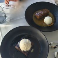 Vegan sticky date below, the non vegan sticky date above at Harbourfront Seafood Restaurant  in Wollongong