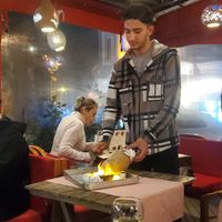 Fire show for clay pot dish at Rumist in Istanbul