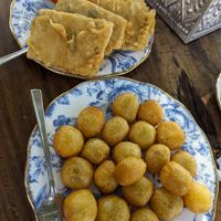 Sweet potato balls + fried tempeh at Mambo Beach Resort in Penida Island