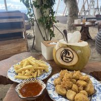 Fried tofu and chips  at Mambo Beach Resort in Penida Island