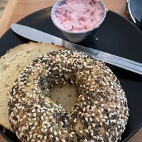 Bagel w/Vtopian cashew cream cheese   at Jet Black Coffee Company - Concordia in Portland