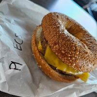 Sausage, egg, and cheese bagel at Jet Black Coffee Company - Concordia in Portland