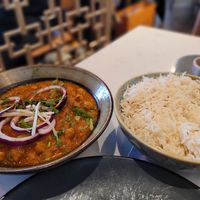 Chana masala and rice at Masala Politics in Oslo