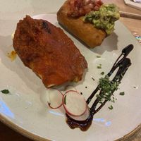 Mexican platter - vegan enchilada and chimichanga  #Veganuary at Tia's Mexican and Mediterranean Restaurant in Durham