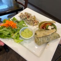 Jerk Tofu Wrap and Salad at Sunflower Cafe in Mobile
