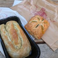 Fake meat burek, peach and chia pastry at Pekarna Peçjak  in Ljubljana