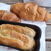 Vegan meat burek, walnut croissant, plain croissant at Pekarna Peçjak  in Ljubljana