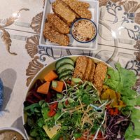 Buddha bowl and fried tempeh at Earth Tone in Pai