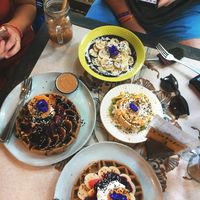 Waffles, rice pudding and mango sticky rice at Earth Tone in Pai