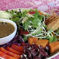 good buddha bowl and raw lemon cheese cake! Fun enviorment, and so many great vegan options!! at Earth Tone in Pai