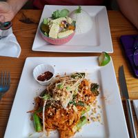 Pad Thai and Green Curry. Yummy. at Bee's Thai kitchen in Narberth