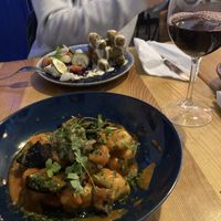 Gnocchi with eggplant and falafel in the back at The Food Temple in Lisbon