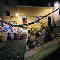 Little tables set up on the steps !  at The Food Temple in Lisbon