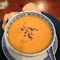 The best pumpkin/coconut/lime soup ever!! at The Food Temple in Lisbon