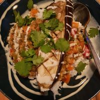 aubergine, lentil stew at The Food Temple in Lisbon