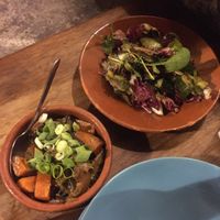 Asian carrots with shitake, nori and hoisin. Roasted vegetable salad.  at The Food Temple in Lisbon