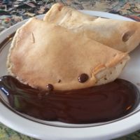 Vegan pancakes with chocolate sauce at The Forest Cafe in Edinburgh