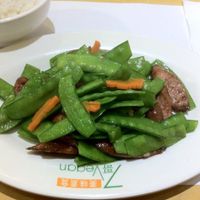 Snow peas with veggie bacon, ¥25 at Taiwan Brother 7 Vegan Hut - Lu Wan in Shanghai
