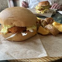 “Chicken” is crumbed tofu. The sauce was the star heree  at Wild Food in Barcelona