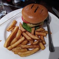 Vegan burger and chips (April 2023) at Thyme Bar & Grill in Manchester