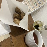 Soy curls  and tea   at Brown Rice Sushi TEC 玄米のおすしテック in Osaka
