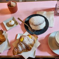Croissant pistacchio, croissant crème,maritozzo alla panna,small dessert lemon cream and meringue at Nepá in Milan