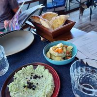 Stuffed artichoke and a dip of two cheeses and pistachios at Köşebaşı  in Goreme