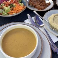 Lentil soup, salad, muhammara and hummuss  at Köşebaşı  in Goreme