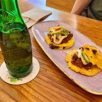 Arepa with beans, avacado, and vegan meat. at Viva Chapata in Madrid