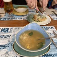 Cocido soup and spinach tart  at Viva Chapata in Madrid