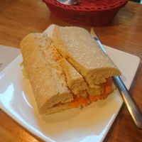 Chapata con tortilla de patatas y salmorejo  at Viva Chapata in Madrid