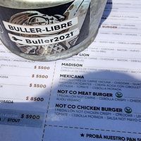 Menu vegan burger options at Buller Brewing Palermo in Buenos Aires