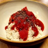 Vegan rice pudding with raspberries at Stadtsalat in Dusseldorf