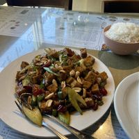 Kung Pao Tofu with added celery and rice  at Tacoma Szechuan in Lakewood
