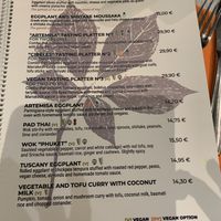 The menu   at Artemisa Sol in Madrid