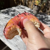 Donut with pomegranate chocolate glaze  at Hook and Press in Santa Barbara