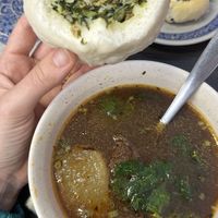 Hearty soup, vegetable bun and sesame cake  at Potherb Vegetarian Dim Sum 雪裏紅素食點心 in Taipei